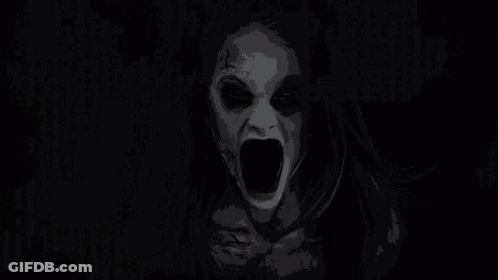 A Black And White Drawing Of A Woman Screaming With Her Mouth Open In The Dark . GIF