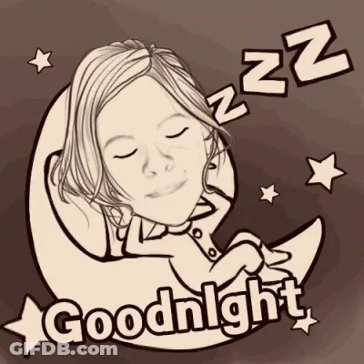 A Black And White Drawing Of A Woman Sleeping On A Moon With The Words Goodnight Written Below Her . GIF