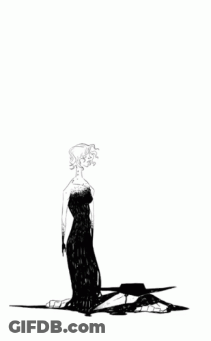 A Black And White Drawing Of A Woman Standing Next To A Man With A Long Beak . GIF