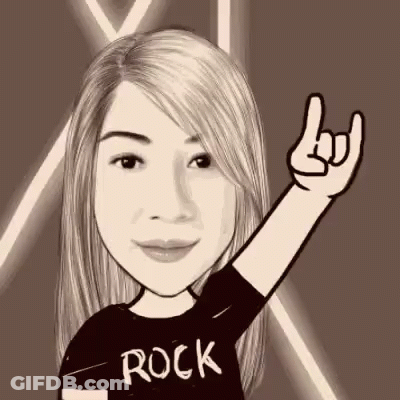 A Black And White Drawing Of A Woman Wearing A Shirt That Says Rock GIF