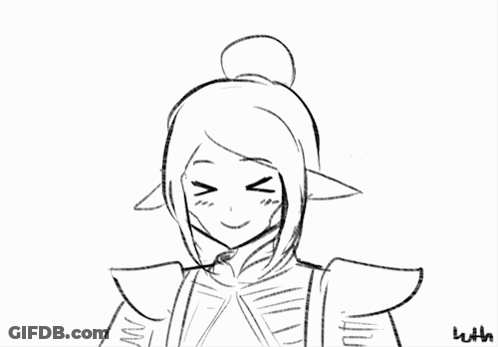 A Black And White Drawing Of A Woman With A Bun On Her Head And The Word Luth Below Her GIF