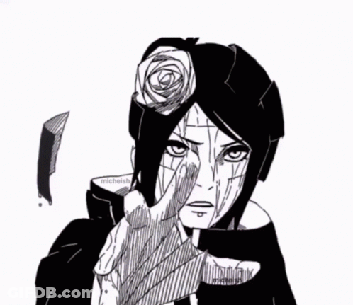 A Black And White Drawing Of A Woman With A Flower On Her Head GIF