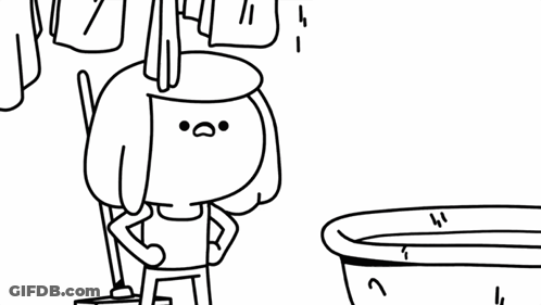 A Black And White Drawing Of A Woman With A Mop Standing In The Spotlight . GIF