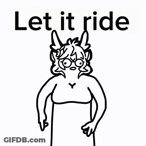 A Black And White Drawing Of A Woman With Horns And The Words Let It Ride Above Her . GIF
