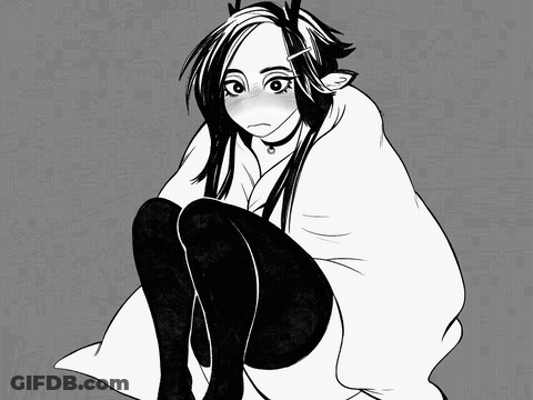 A Black And White Drawing Of A Woman Wrapped In A Blanket GIF