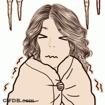 A Black And White Drawing Of A Woman Wrapped In A Blanket With Icicles Coming Out Of Her Hair . GIF