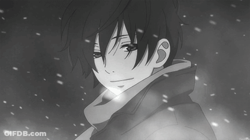 A Black And White Drawing Of A Young Boy With A Scarf Around His Neck GIF