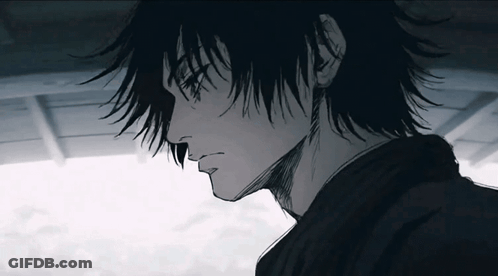 A Black And White Drawing Of A Young Man With Long Hair GIF