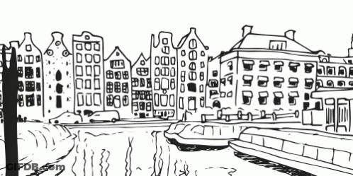 A Black And White Drawing Of Amsterdam Buildings GIF