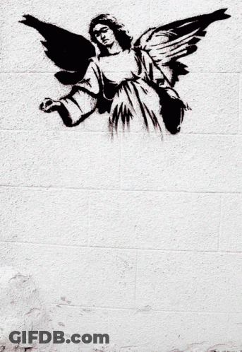 A Black And White Drawing Of An Angel With Hearts Coming Out Of Her Hands GIF