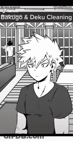 A Black And White Drawing Of Bakugo And Deku Cleaning A Room . GIF