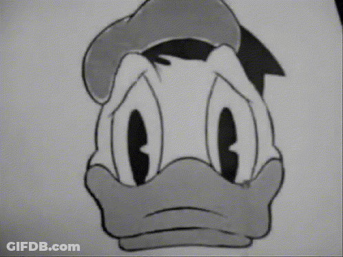 A Black And White Drawing Of Donald Duck With His Eyes Closed GIF