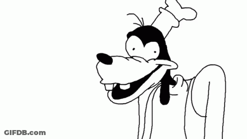 A Black And White Drawing Of Goofy From Mickey Mouse Wearing A Chef 'S Hat . GIF