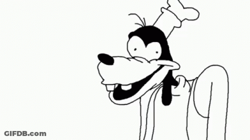 A Black And White Drawing Of Goofy Wearing A Chef Hat . GIF