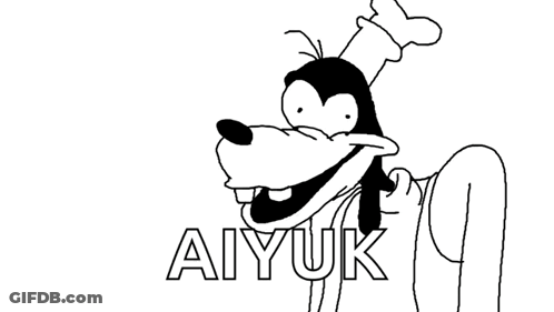 A Black And White Drawing Of Goofy With The Name Aiyuk Written Below Him GIF
