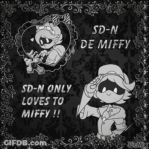 A Black And White Drawing Of Sd-N And De Miffy GIF