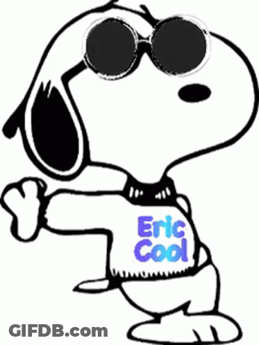 A Black And White Drawing Of Snoopy Wearing Sunglasses And A Eric Cool Shirt GIF