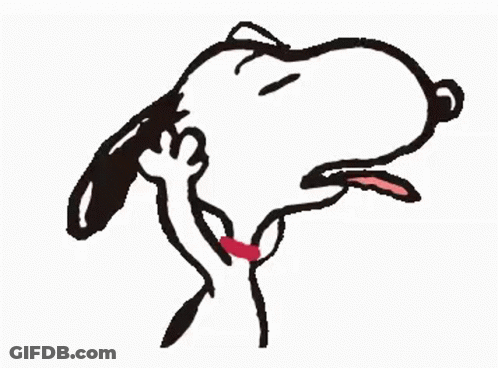 A Black And White Drawing Of Snoopy With His Tongue Out And A Red Heart In His Mouth . GIF