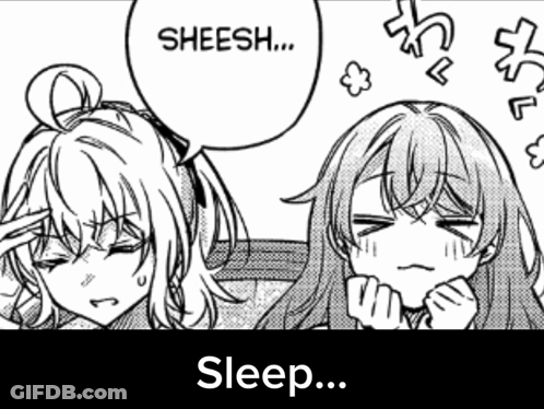 A Black And White Drawing Of Two Girls Saying Sheesh Sleep GIF