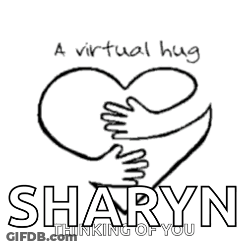 A Black And White Drawing Of Two Hands Hugging A Heart With The Name Sharyn Written Below It GIF