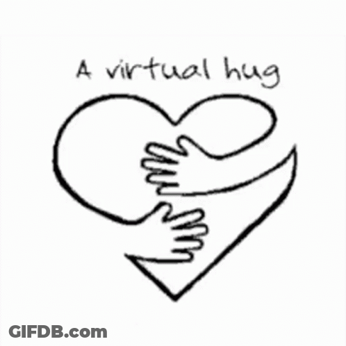 A Black And White Drawing Of Two Hands Hugging A Heart With The Words `` A Virtual Hug '' Below It . GIF