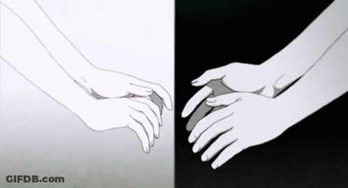 A Black And White Drawing Of Two Hands Reaching Out To Each Other GIF