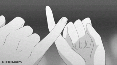 A Black And White Drawing Of Two People Making A Pinky Promise GIF