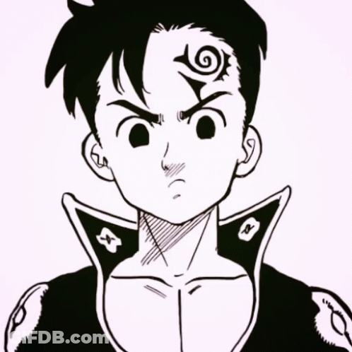 A Black And White Drawing Of Zeldris With A Yellow Sign Behind Him GIF