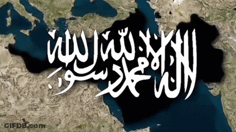 A Black And White Flag With The Word Allah In White Letters GIF