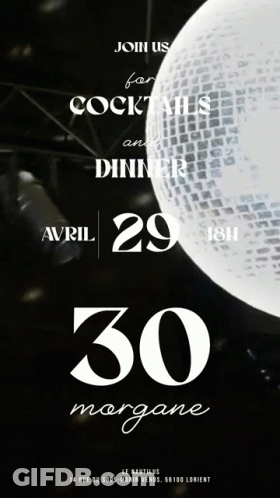 A Black And White Flyer For A Party On April 29Th GIF