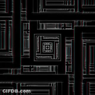 A Black And White Geometric Pattern With A Red And Blue Background GIF