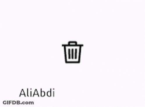 A Black And White Icon Of A Trash Can With The Name Aliabdi On The Bottom . GIF