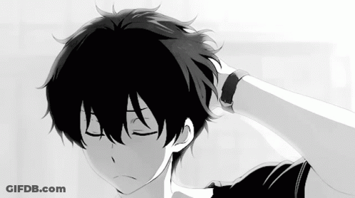 A Black And White Image Of A Boy With His Eyes Closed GIF