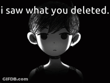 A Black And White Image Of A Boy With The Words " I Saw What You Deleted " Above Him GIF