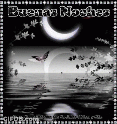 A Black And White Image Of A Butterfly And A Crescent Moon GIF