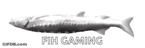 A Black And White Image Of A Fish With The Words Fih Gaming Underneath It GIF