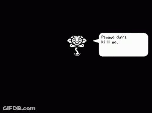 A Black And White Image Of A Flower With A Speech Bubble That Says `` Please Don 'T Kill Me . '' GIF