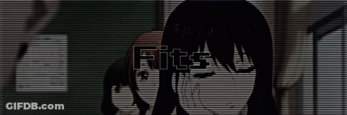 A Black And White Image Of A Girl With The Words Fits Written On It GIF