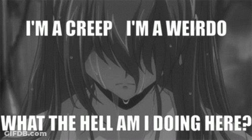 A Black And White Image Of A Girl With The Words " I 'M A Creep " GIF