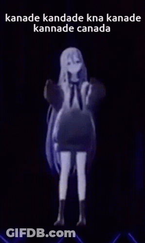 A Black And White Image Of A Girl With The Words Kanade Kanade Kna Kanade Kannade Canada GIF