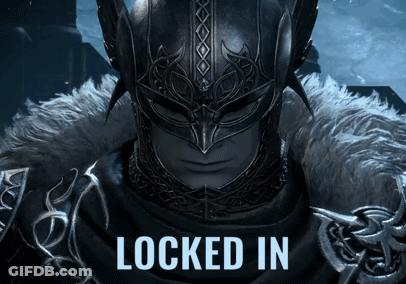 A Black And White Image Of A Knight With The Words " Locked In " Below Him GIF