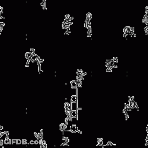 A Black And White Image Of A Ladder Being Used In A Video Game . GIF