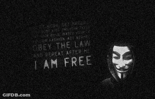 A Black And White Image Of A Man In A Mask With A Quote That Says I Am Free GIF