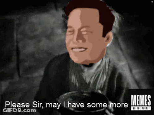 A Black And White Image Of A Man With The Caption " Please Sir May I Have Some More Memes For The People " GIF