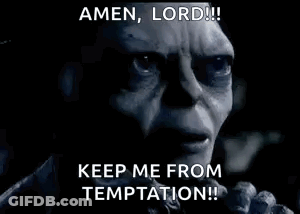 A Black And White Image Of A Man With The Words Amen Lord Keep Me From Temptation GIF