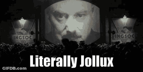 A Black And White Image Of A Man With The Words Literally Jollux Written Below Him GIF