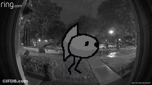 A Black And White Image Of A Ring Doorbell With A Pixelated Face GIF