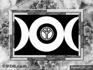 A Black And White Image Of A Triple Goddess Symbol With Roses In The Background GIF
