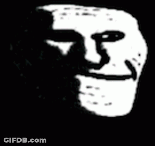 A Black And White Image Of A Troll Face With A Beard . GIF