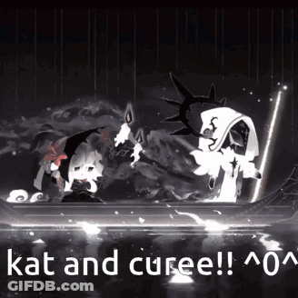 A Black And White Image With Kat And Curee Written In White GIF